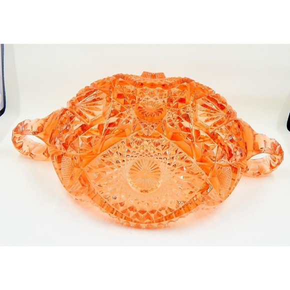 Imperial Pressed Glass Crystal Divided Relish Dish Two Handle Sawtooth Edge - Picture 7 of 11